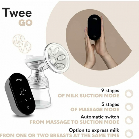 Pompa dubla de san, Lionelo, Electrica, Cu 9 nivele de aspiratie, 5 moduri de masaj, Afisaj LED, Imita suptul natural al copilului, Functionare pana la 90 min, Silentioasa, Fara BPA, Include 2 recipie [32]