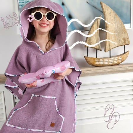 Poncho baie, Qmini, Cu gluga, buzunar si urechi, Materiale certificate Oeko Tex Standard 100, 1 - 4 ani, Heather [4]