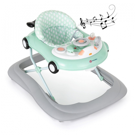 Transport si Relaxare - Premergator muzical, Petite&Mars, Cu panou interactiv si lumini Cabrio, Inaltime reglabila pe 3 pozitii, 6 luni+, Verde
