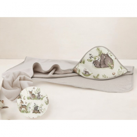 Prosop cu gluga, MimiNu, Mare, Dimensiune 100x100 cm, Din bumbac si thermo fleece, Materiale certificate Oeko Tex Standard 100, Design, Calm Forest Natural [1]