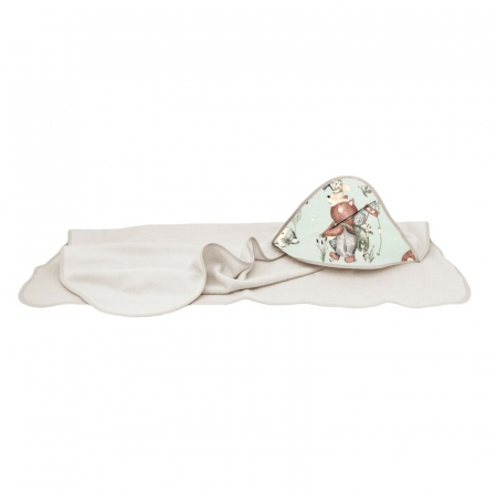 Baie si Igiena - Prosop cu gluga, MimiNu, Mare, Dimensiune 100x100 cm, Din bumbac si thermo fleece, Materiale certificate Oeko Tex Standard 100, Design, Let\'s Go Natural