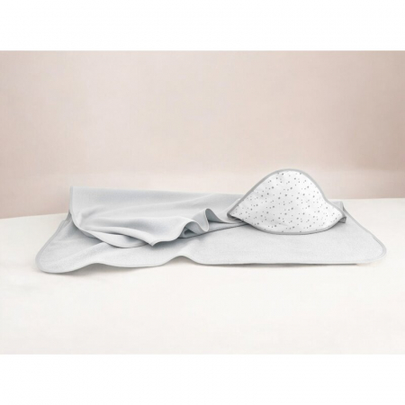 Prosop cu gluga, MimiNu, Mare, Dimensiune 100x100 cm, Din bumbac si thermo fleece, Materiale certificate Oeko Tex Standard 100, Mini Gray Stars [1]