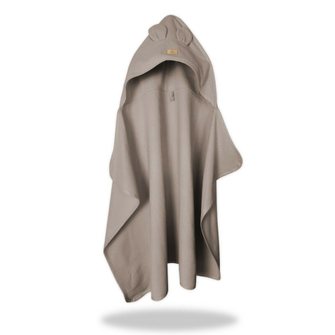 Baie si Igiena - Prosop cu gluga pentru juniori, Qmini, Cu urechi si agatatoare, Dimensiune 120x85cm, Din tricot termo-terry din bambus, Materiale certificate Oeko Tex Standard 100, Mocha