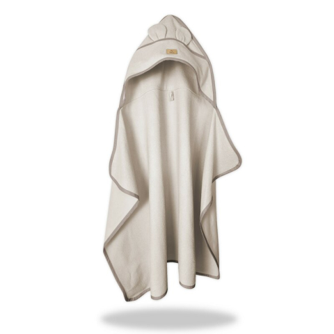 Baie si Igiena - Prosop cu gluga pentru juniori, Qmini, Cu urechi si agatatoare, Dimensiune 120x85cm, Din tricot termo-terry din bambus, Materiale certificate Oeko Tex Standard 100, Beige