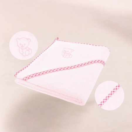 Prosop cu gluga, Qmini, Din bumbac, 80x80 cm, Pink [2]