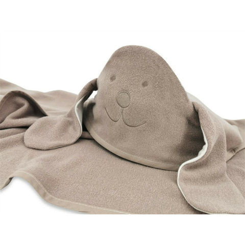 Baie si Igiena - Prosop cu gluga, Qmini, Mare, Cu broderie si urechi, Dimensiune 100x100 cm, Din tricot termo-terry din bambus, Materiale certificate Oeko Tex Standard 100, Eared Bear Mocha