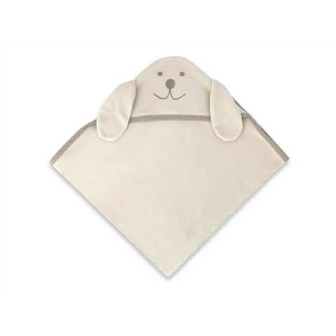 Prosop cu gluga, Qmini, Mare, Cu broderie si urechi, Dimensiune 100x100 cm, Din tricot termo-terry din bambus, Materiale certificate Oeko Tex Standard 100, Eared Bear Beige [1]