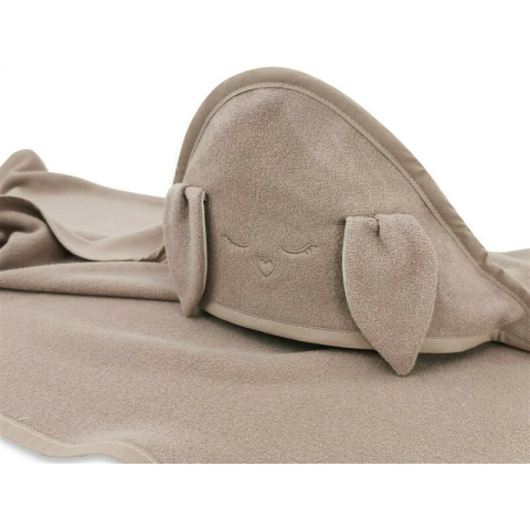 Baie si Igiena - Prosop cu gluga, Qmini, Mare, Cu broderie si urechi, Dimensiune 100x100 cm, Din tricot termo-terry din bambus, Materiale certificate Oeko Tex Standard 100, Rabbit Mocha