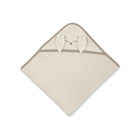 Prosop cu gluga, Qmini, Mare, Cu broderie si urechi, Dimensiune 100x100 cm, Din tricot termo-terry din bambus, Materiale certificate Oeko Tex Standard 100, Rabbit Beige [1]