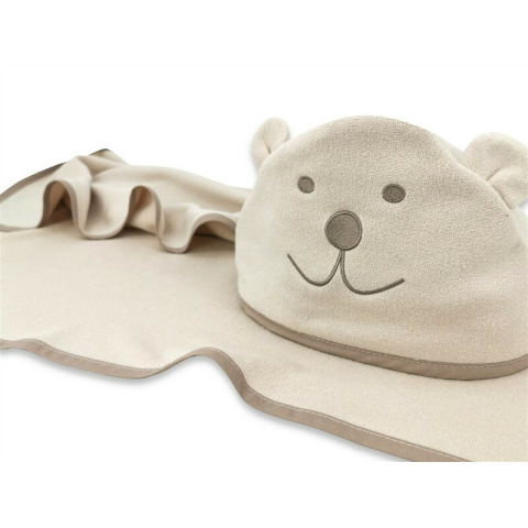 Baie si Igiena - Prosop cu gluga, Qmini, Mare, Cu broderie si urechi, Dimensiune 100x100 cm, Din tricot termo-terry din bambus, Materiale certificate Oeko Tex Standard 100, Teddy Bear Beige