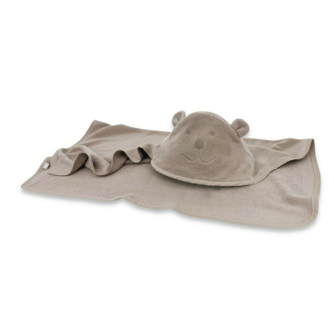 Prosop cu gluga, Qmini, Mare, Cu broderie si urechi, Dimensiune 100x100 cm, Din tricot termo-terry din bambus, Materiale certificate Oeko Tex Standard 100, Teddy Bear Mocha [2]