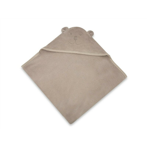 Prosop cu gluga, Qmini, Mare, Cu broderie si urechi, Dimensiune 100x100 cm, Din tricot termo-terry din bambus, Materiale certificate Oeko Tex Standard 100, Teddy Bear Mocha [1]