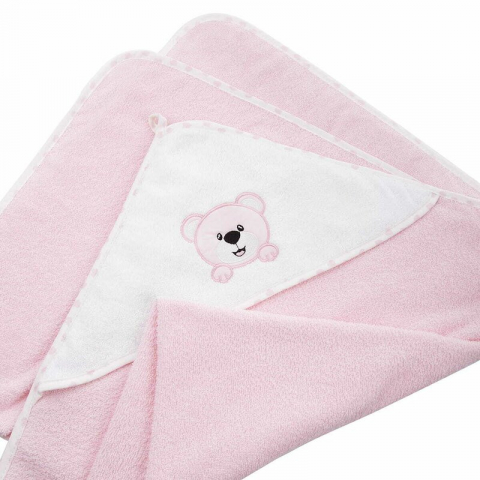 Prosop de baie, Bocioland, Cu gluga, 100% bumbac, 80x80 cm, Teddy Bear, Pink [3]