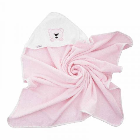 Prosop de baie, Bocioland, Cu gluga, 100% bumbac, 80x80 cm, Teddy Bear, Pink [1]