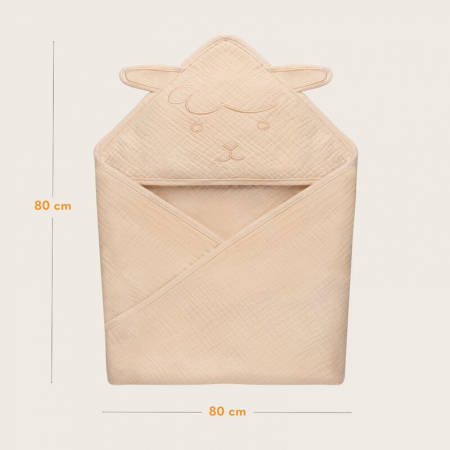 Prosop de baie, Lionelo, Cu gluga, Din muselina, 100% bumbac, 80x80 cm, Absorbtie eficienta, Bej deschis [8]