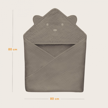Prosop de baie, Lionelo, Cu gluga, Din muselina, 100% bumbac, 80x80 cm, Absorbtie eficienta, Bej inchis [7]
