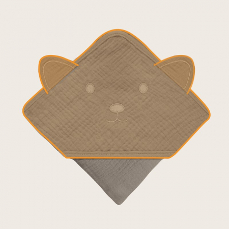 Prosop de baie, Lionelo, Cu gluga, Din muselina, 100% bumbac, 80x80 cm, Absorbtie eficienta, Bej inchis [6]