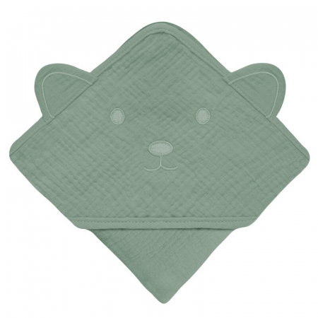 Prosop de baie, Lionelo, Cu gluga, Din muselina, 100% bumbac, 80x80 cm, Absorbtie eficienta, Verde [3]