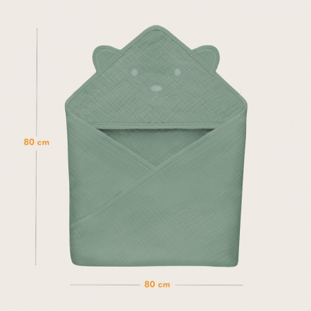 Prosop de baie, Lionelo, Cu gluga, Din muselina, 100% bumbac, 80x80 cm, Absorbtie eficienta, Verde [7]