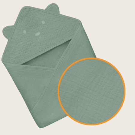 Prosop de baie, Lionelo, Cu gluga, Din muselina, 100% bumbac, 80x80 cm, Absorbtie eficienta, Verde [4]