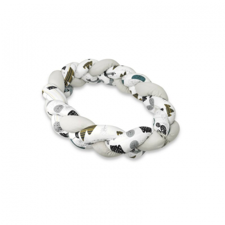 Protectie laterala, MimiNu, Pentru patut bebe, Tip Bumper impletit, Din bumbac, Din materiale certificate Oeko Tex Standard 100, Lungime 220 cm, Childrens Journey Grey  [2]