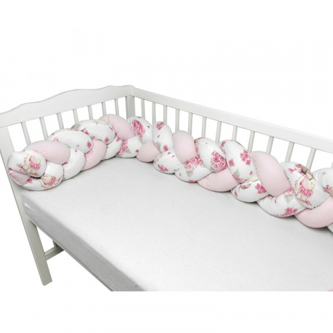 Protectie laterala, MimiNu, Pentru patut bebe, Tip Bumper impletit, Din bumbac, Din materiale certificate Oeko Tex Standard 100, Lungime 220 cm, Pink Ballerina [3]