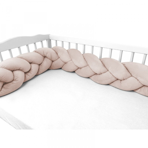 Protectie laterala, MimiNu, Pentru patut, Tip Bumper impletit, Din catifea, 220x23 cm, Beige Pink [3]