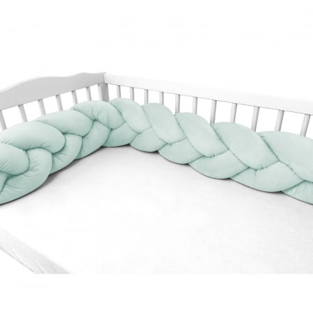 Protectie laterala, MimiNu, Pentru patut, Tip Bumper impletit, Din catifea, 220x23 cm, Cold Mint [3]