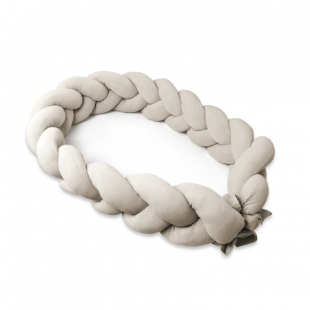 Siguranta si Sanatate - Protectie laterala, MimiNu, Pentru patut, Tip Bumper impletit, Din catifea, 240x23 cm, Soft, Beige