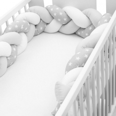 Protectie laterala, New Baby, Pentru patut, Tip Bumper impletit, Din bumbac, Din materiale certificate Oeko Tex Standard 100, Lungime 225 cm, Stars grey/white [1]