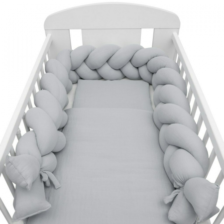 Protectie laterala, New Baby, Pentru patut, Tip Bumper impletit, Din muselina, Din materiale certificate Oeko Tex Standard 100, Lungime 225 cm, Grey [6]