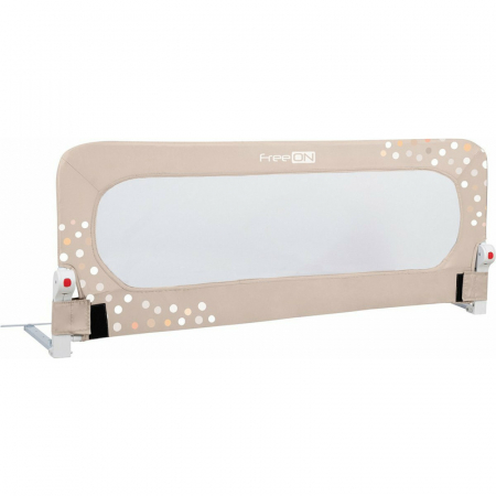 Siguranta si Sanatate - Protectie laterala pat, FreeON, Pentru bebe, Rabatabila, Instalare usoara, Dimensiune 135 x 57 cm, Little Dots, Conform cu standardul european BS7972:2001+A12009, Beige