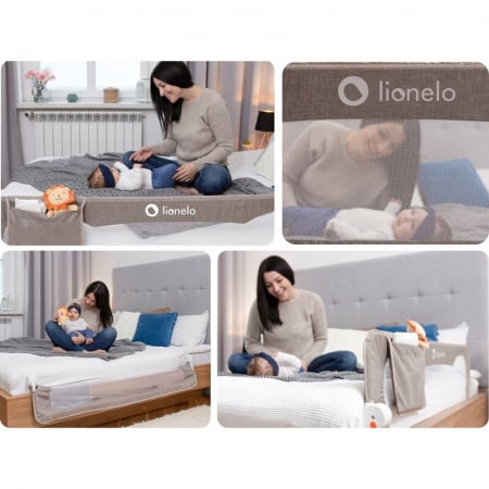Protectie laterala pat, Lionelo, Eva, Cu buzunar accesorii, 150x35 cm, Conform cu standardul european de securitate BS7072, Bej [16]
