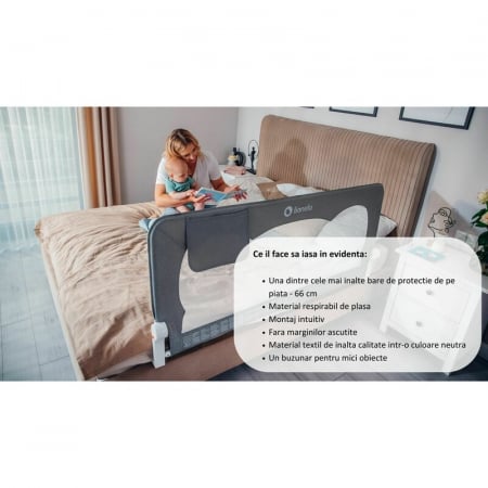 Protectie laterala pat, Lionelo, Hanna, Cu buzunar accesorii, 150x66 cm, Conform cu standardul european de securitate BS7072, Bej [13]