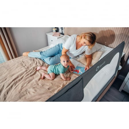 Protectie laterala pat, Lionelo, Hanna, Cu buzunar accesorii, 150x66 cm, Conform cu standardul european de securitate BS7072, Bej [10]