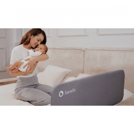 Protectie laterala pat, Lionelo, Lora, Pliabila, Sistem de blocare StandSafe, Geanta de transport inclusa, 105 x 45 cm, Bej [18]