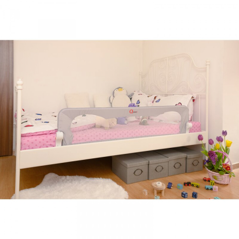 Protectie laterala pat, Qmini, Rhea, 150 x 42 cm, Inaltimea 42 cm, Instalare usoara, Cu inclinare la 180 grade, Grey [6]
