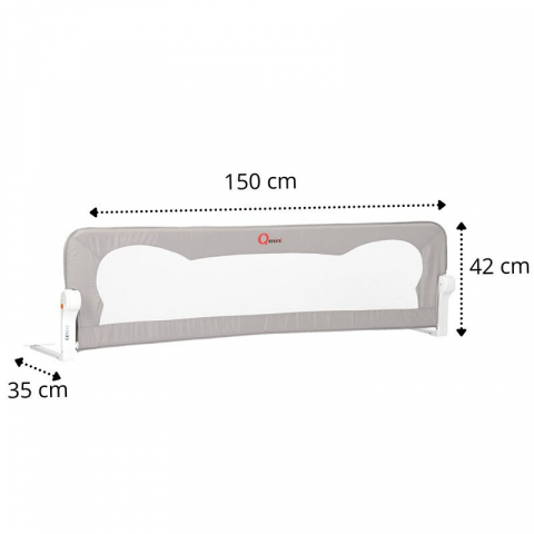 Protectie laterala pat, Qmini, Rhea, 150 x 42 cm, Inaltimea 42 cm, Instalare usoara, Cu inclinare la 180 grade, Grey [1]