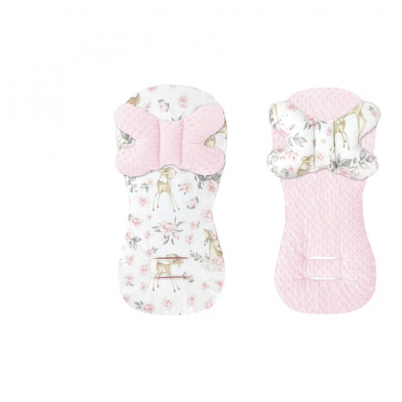 Accesorii pentru Transport - Protectie textila, MimiNu, Pentru carucior, scaun auto si scaun de bicicleta, Cu perna Butterfly, Materiale certificate Oeko Tex Standard 100, Minky Sweet Deer Pink