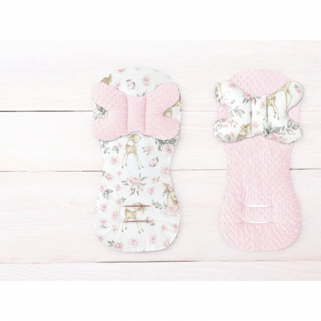 Protectie textila, MimiNu, Pentru carucior, scaun auto si scaun de bicicleta, Cu perna Butterfly, Materiale certificate Oeko Tex Standard 100, Minky Sweet Deer Pink [1]