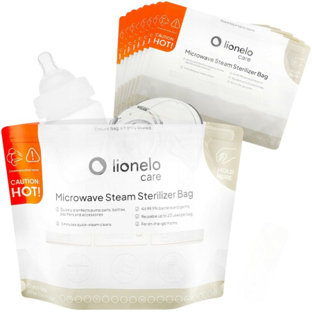Alaptare si Hranire - Pungi sterilizare microunde, Lionelo, Thermbag, Fara BPA, Sterilizare in 90 de sec., Elimina 99,9% dintre bacterii, Reutilizabile, 21x29 cm, 16 buc.