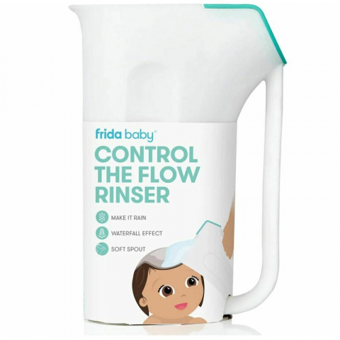 Baie si Igiena - Recipient de clatire, Fridababy, Control The Flow Rinser, 2 moduri de turnare, Protectie ochi si urechi, Maner ergonomic, Compatibila cu masina de spalat vase, Alb