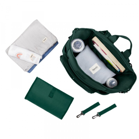 Rucsac impermeabil pentru mamici, Lionelo, Cube, Cu 12 compartimente si salteluta de schimbat, Cu prindere universala de carucior, 36 x 36 x 23 cm, Verde [3]