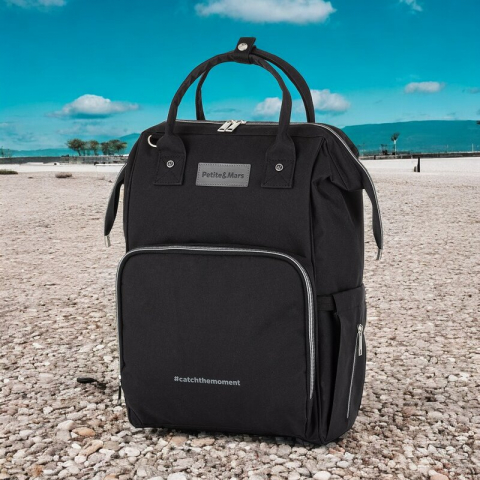 Rucsac pentru mamici, Petite&Mars, Cu 11 compartimente, Cu buzunare termice, Saltea de infasat inclusa, 30 x 42 x 15 cm, Jack, Black [3]