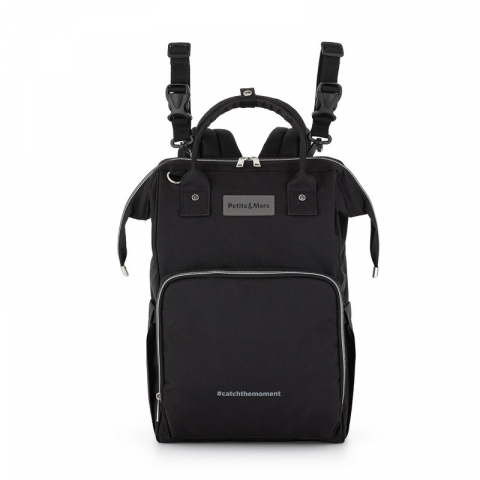 Rucsac pentru mamici, Petite&Mars, Cu 11 compartimente, Cu buzunare termice, Saltea de infasat inclusa, 30 x 42 x 15 cm, Jack, Black [5]