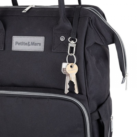 Rucsac pentru mamici, Petite&Mars, Cu 11 compartimente, Cu buzunare termice, Saltea de infasat inclusa, 30 x 42 x 15 cm, Jack, Black [19]