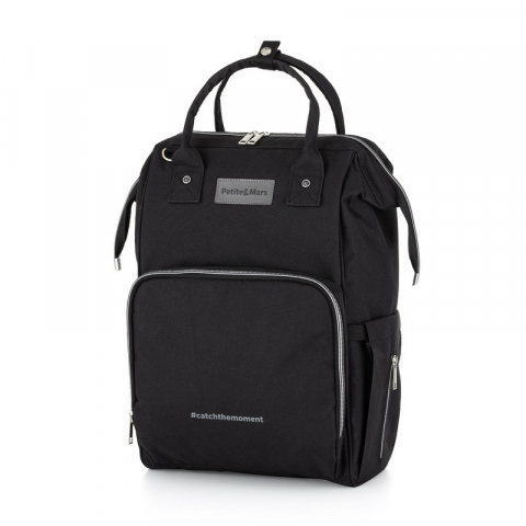 Rucsac pentru mamici, Petite&Mars, Cu 11 compartimente, Cu buzunare termice, Saltea de infasat inclusa, 30 x 42 x 15 cm, Jack, Black [2]