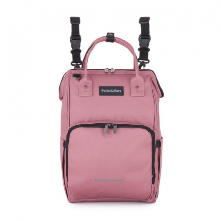 Rucsac pentru mamici, Petite&Mars, Jack, Cu 11 compartimente, Cu buzunare termice, Saltea de infasat inclusa, 30 x 42 x 15 cm, Dusty Rose [5]
