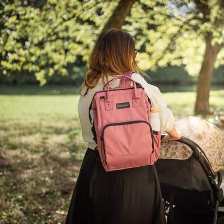 Rucsac pentru mamici, Petite&Mars, Jack, Cu 11 compartimente, Cu buzunare termice, Saltea de infasat inclusa, 30 x 42 x 15 cm, Dusty Rose [2]
