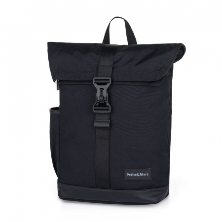 Transport si Relaxare - Rucsac pentru mamici, Petite&Mars, Jakob, Cu 8 compartimente, Cu buzunar termic, Saltea de infasat inclusa, 30 x 46 x 15 cm, Absolute Black